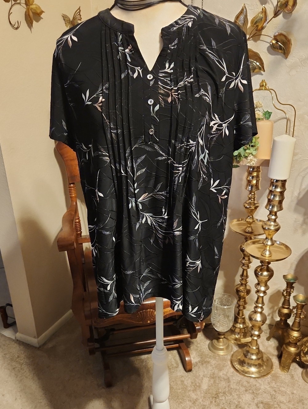croft & barrow Black and White Floral Print Top